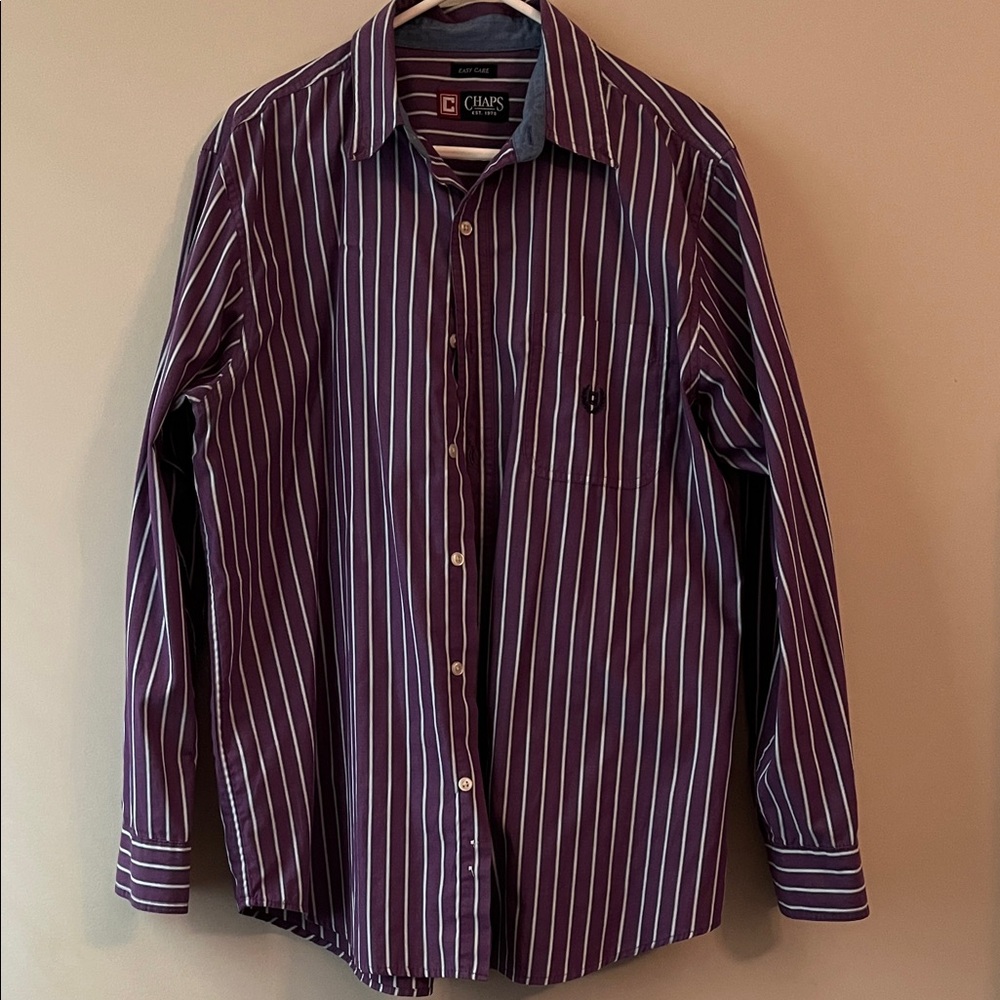 Chaps Men's Shirt with Purple and White Stripes